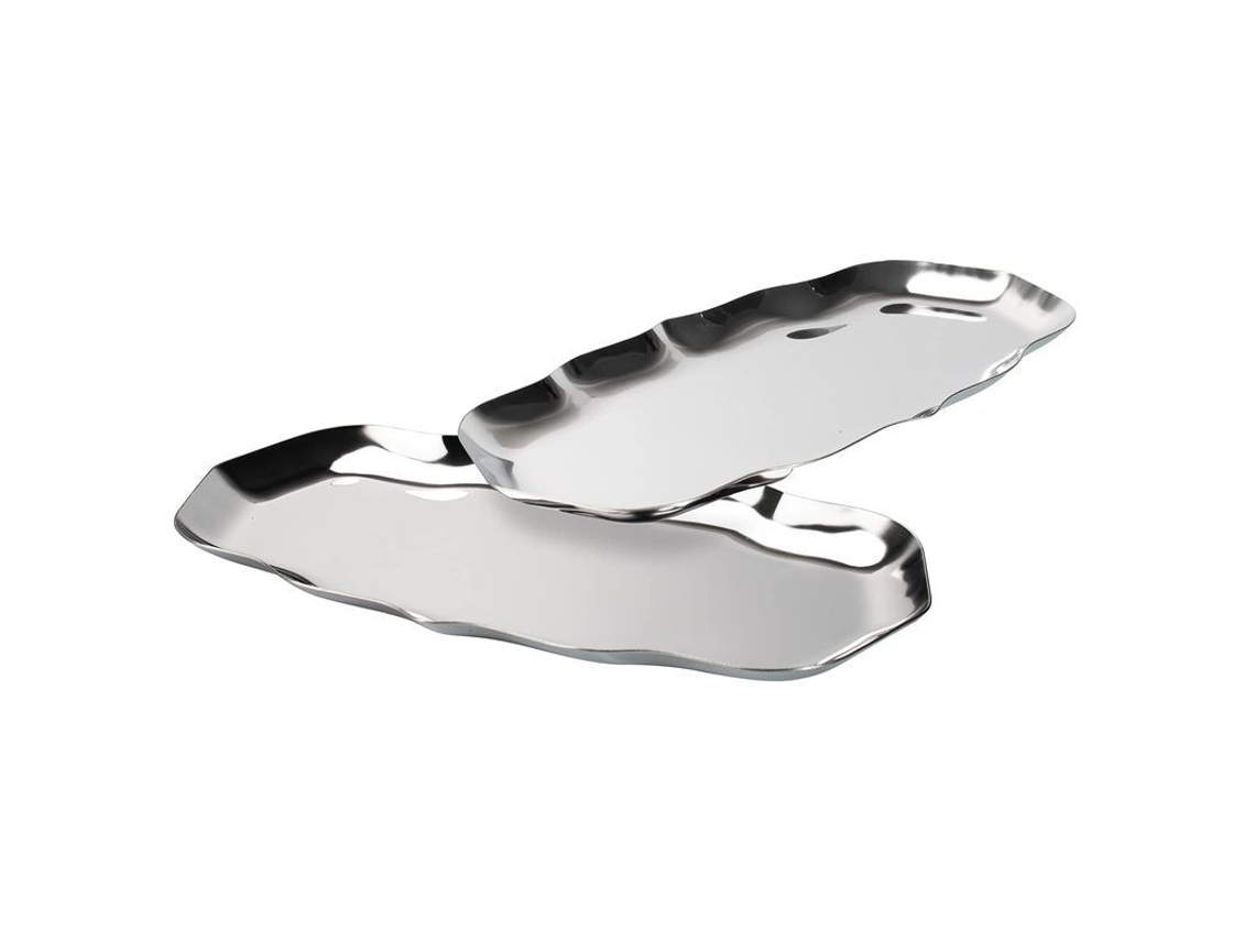 Set De 2 Bandejas De Acero Inoxidable Decorativas Para Perfume Y Tocador Plateado