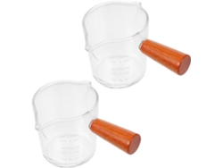Vasos Leche Vidrio 2 Piezas Asas Madera, Tazas Medidoras Para Café Diseño Transparente Doble