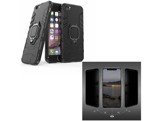 Kit Funda y Protector de Pantalla 5D Privacy iPhone X, XS Military Defender Negro