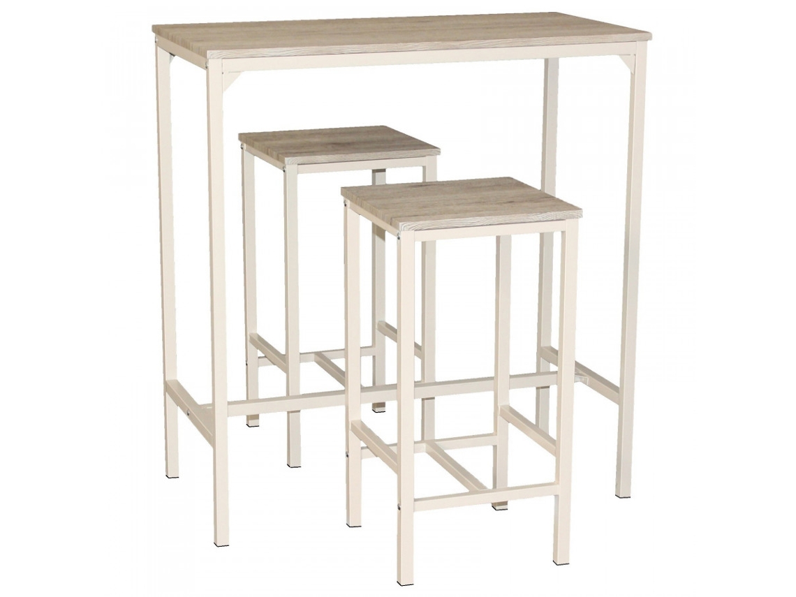Conjunto de mesa de bar color beige con 2 taburetes, modelo Brasil de Yelloo