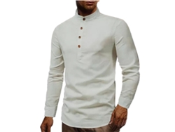 Camisa De Vestir Para Hombre, Cuello Alto, Manga Larga, Corte Ajustado, Medio Botón, Blanca, Xxl