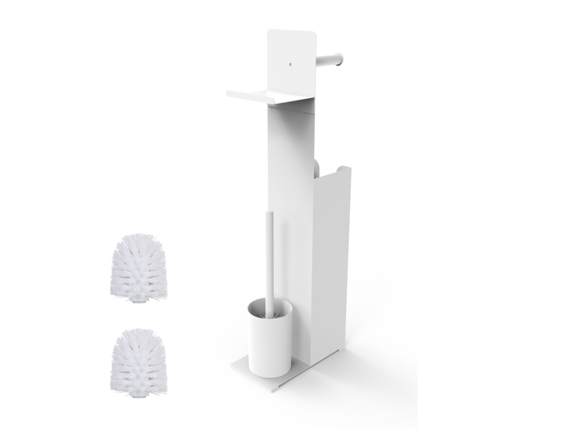 Juego De Baño Relaxdays, (alto X Ancho X Fondo): 67 X 22 X 12 Cm, Soporte Papel Higiénico, Escobilla, Blanco.