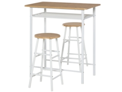 Mesa de bar de 3 piezas con estante, roble blanco.