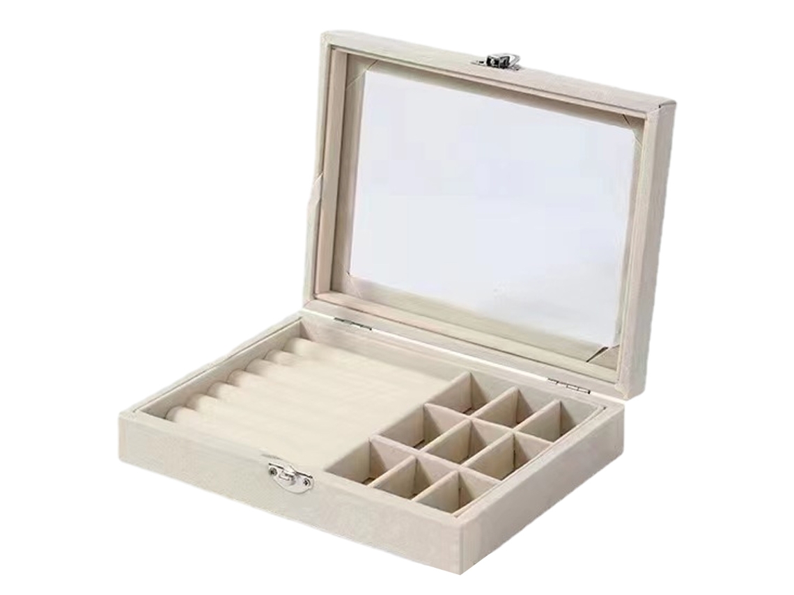 Organizador de joyería con bandeja apilable y cerradura beige (21x16x6cm) Kofihety