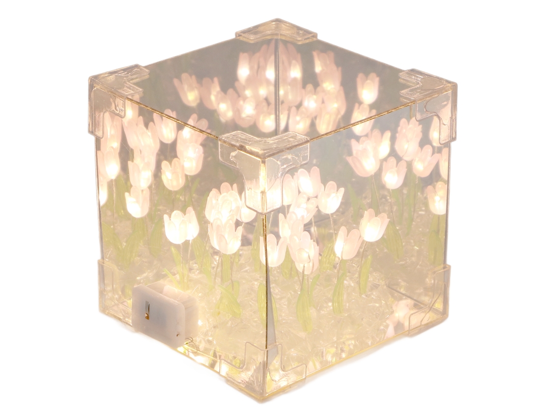 Ats-lámpara Espejo Cubo Tulipán 2 En 1 Luz Nocturna Led Decorativa Manual Diy Regalo Cumpleaños Rosado