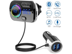 Transmissor Fm Bluetooth 5.0, Adaptador De Rádio Sem Fio E Kit Veicular Hands-free, Portas Qc3.0 E 5v/2.4a, Entrada P2 (3,5mm), Cinza