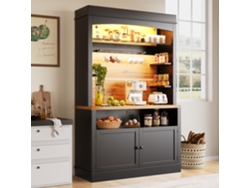 Mueble de cocina alto 107x43x184 cm con vitrina e iluminación LED, negro, MOBRIO