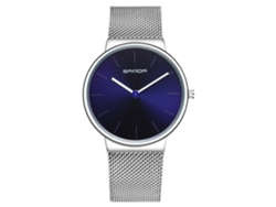 Reloj De Pulsera Para Hombre Simple Sanda Acero Inoxidable Impermeable Cuadro Azul Plata