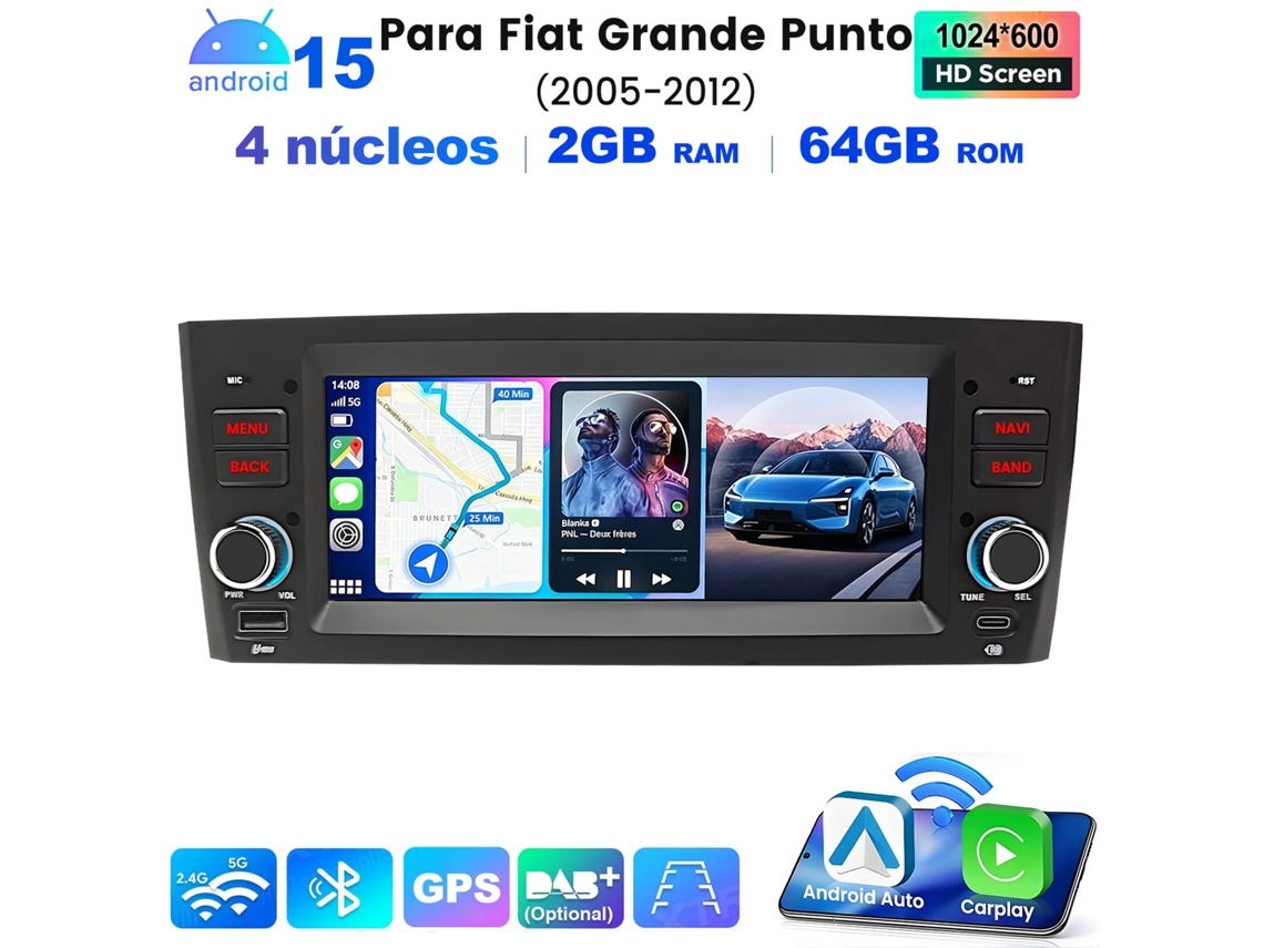 Autorradio 2gb+64gb Android 15 6.86" ​​ips Para Fiat Grande Punto 2005-2012 Wifi Bt Gps Dsp Android Auto Carplay