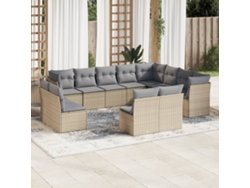 Conjunto de sofá de jardín de 12 piezas con cojines, mimbre sintético beige, Dkd Home Decor
