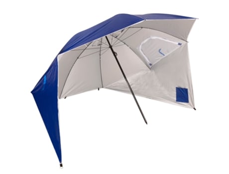 AKTIVE Sombrilla playa y paraviento 240 cm azul UV50 c/chimenea antiviento, ventanas y funda