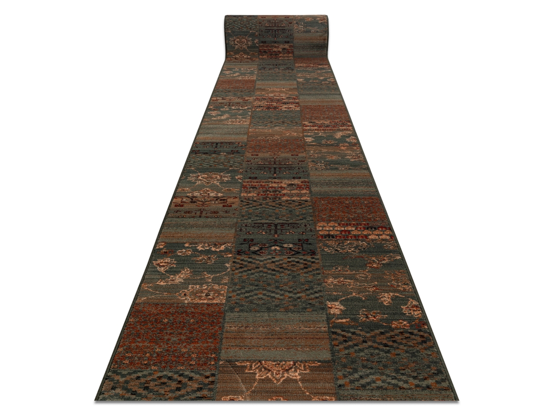 Alfombra De Pasillo Lana Kashqai 4327/400 Oriental, Patchwork Verde 67cm