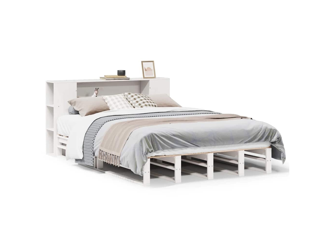 Maison Exclusive - Cama Con Estantería Sin Colchón Madera Maciza Blanca 140x190 Cm