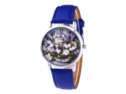Reloj De Pulsera Zhoulianfa Para Mujer, Estilo Casual Y Moderno, Con Esfera De Cuarzo Y Diseño Floral. Correa De Cuero Azul.