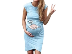 2026-vestido Maternidad Casual Suelto Talla Grande Ropa Embarazada Manga Corta Estampado Cartoons Letras S Azul Cielo