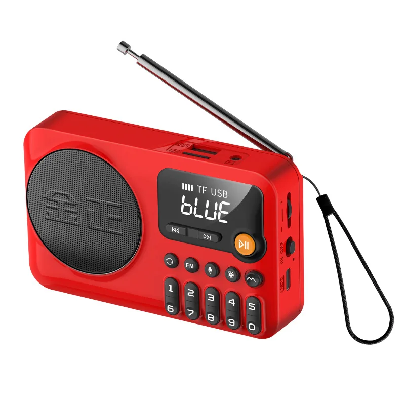 (rojo) Radio Fm Portátil Con Pantalla Hd, Altavoz Bluetooth, Apagado Programado, Soporte De Grabación, Tarjeta Tf Y Puerto Usb