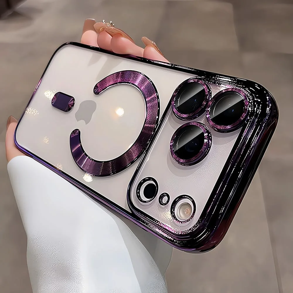 (iphone 17 Morado) Funda Magnética Transparente Galvanizada Para Iphone, Funda Protectora De Material Tpu Suave.