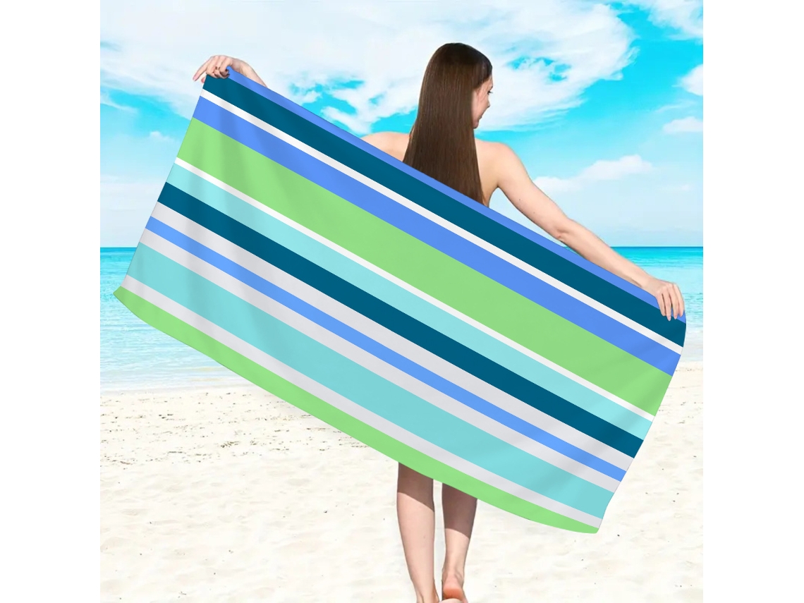 Toalla de playa de microfibra a rayas Yuysan, de alta absorción y secado rápido, 150 x 75 cm, modelo ST726, color azul verdoso.