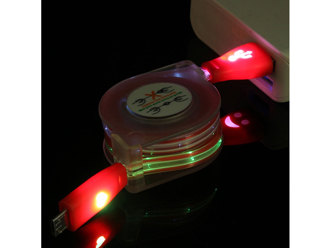 Cable retráctil con carita sonriente, USB, luz, 100 cm EOOCOO