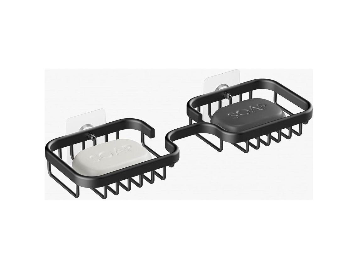 Jabonera - Aluminio - Negra - Doble Varilla - Autoadhesiva - Multifuncional