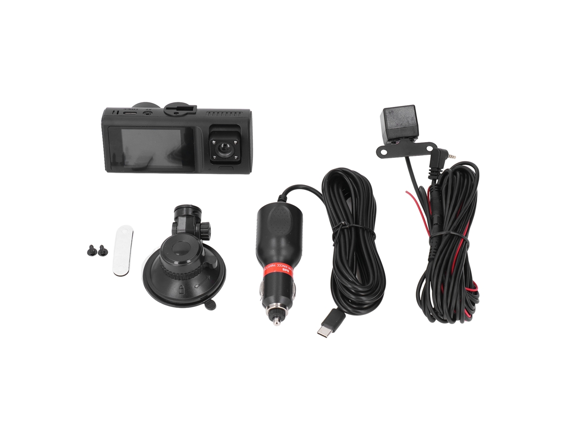 Cámara Para Coche De 3 Canales 1080p+480p+480p Con Visión Nocturna, Monitorización De Aparcamiento Y Grabación En Bucle.