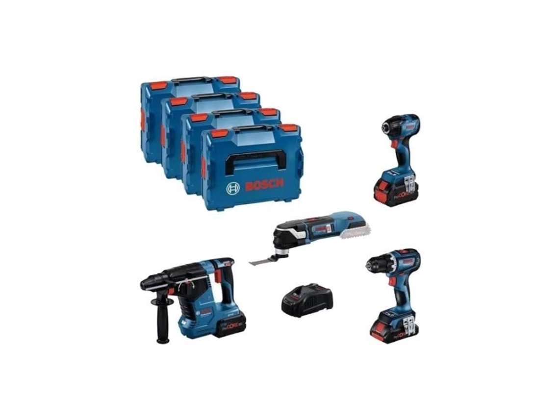 Kit de 4 herramientas BOSCH Gsr/Gdx/Gbh/Gsa: 1 Procore de 18 V y 4,0 Ah; 2 Procore de 18 V y 5,5 Ah (0615990N37)
