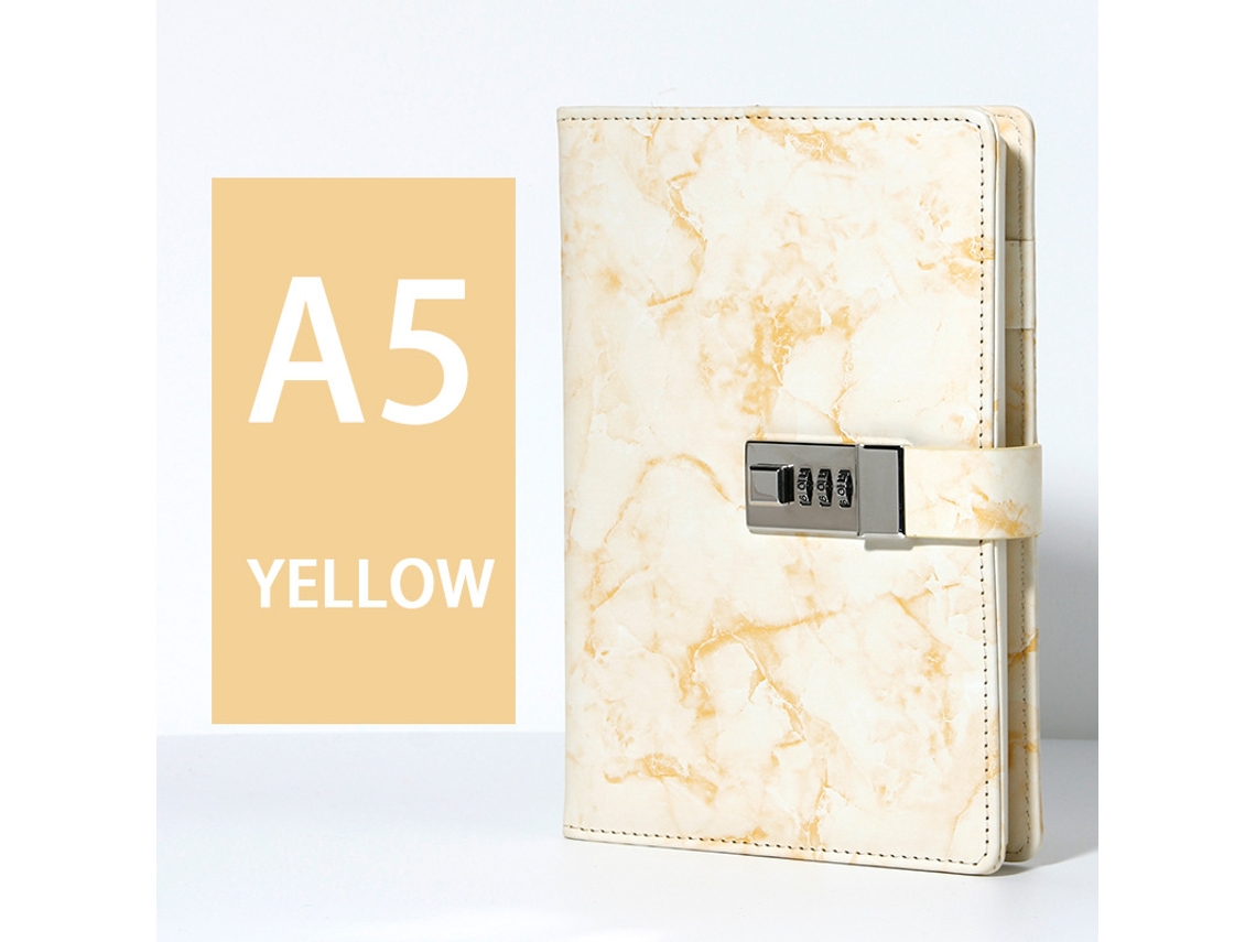 Diario de mármol vintage, cuaderno creativo con cerradura de combinación, Gertiz amarillo (96 hojas)