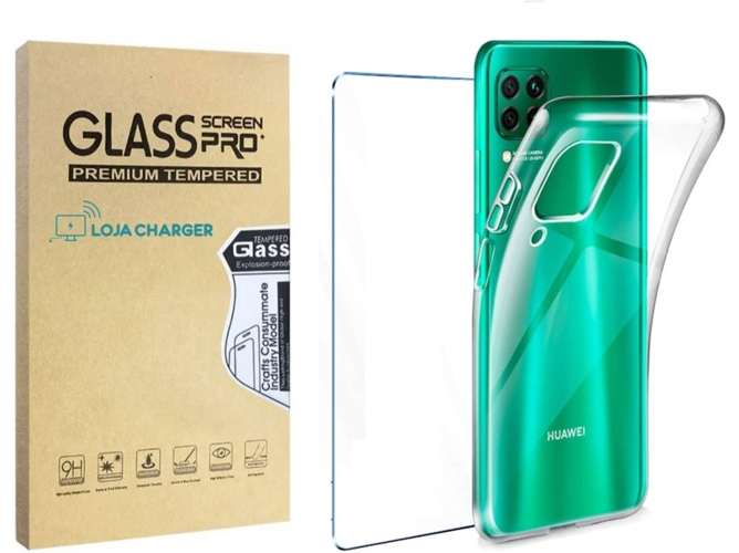 Funda y Protector Cristal Templado Huawei P40 Lite LOJA CHARGER Silicona Transparente