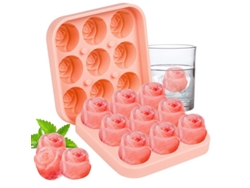 Bandeja de silicona para cubitos de hielo con tapa en forma de rosa, 9 cavidades para bebidas y comida de bebé.