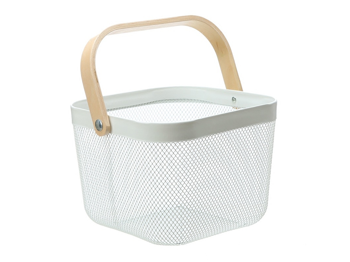 Colador De Frutas Y Verduras De Metal Con Mango Cómodo Y Portátil Resistente Al Desgaste Canasta De Escurrido Práctico Para Cocina Blanco
