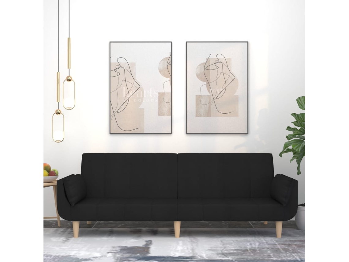 Sofá Cama | Sofá De Salón | Sofá De Descanso De 2 Plazas Con Dos Almohadas Tela Negro