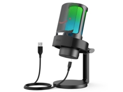 Micrófono USB con salida para auriculares y botón de silencio táctil, 3 modos RGB (negro)