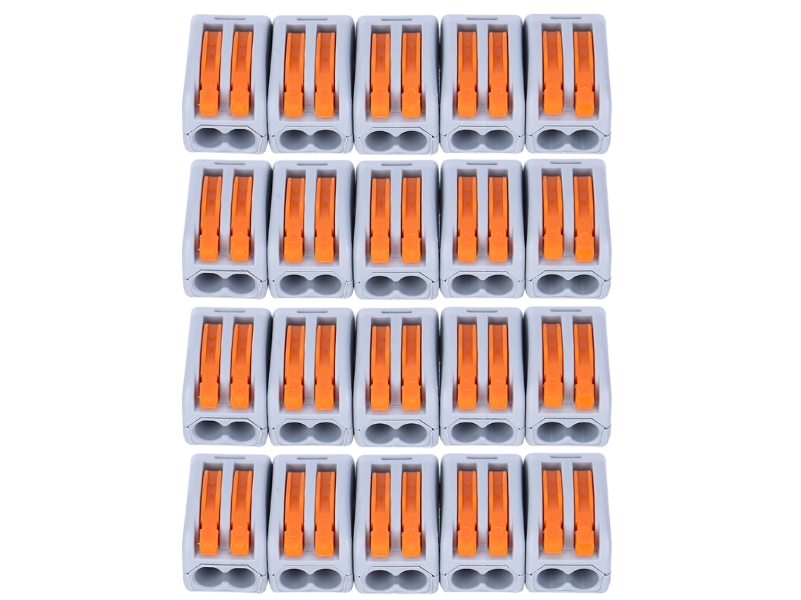 20 Conectores Rápidos De Cable Pct-212 De 2 Puertos, De Inserción Rápida, Para Iluminación, Color Gris, 20 A, 250 V.