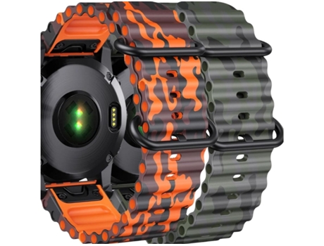 Correa Ocean Waves para Garmin Fenix 6 Pro Solar Naranja Militar y Verde Militar Pack 2X VEANXIN