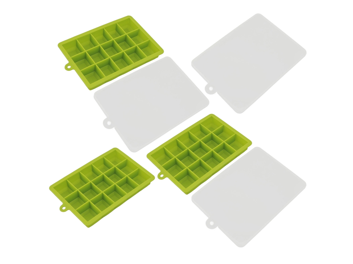 Molde De Hielo De Silicona Apilable 3pcs 15 Cubos Con Tapa Desmontable Lavavajillas Seguro Verde