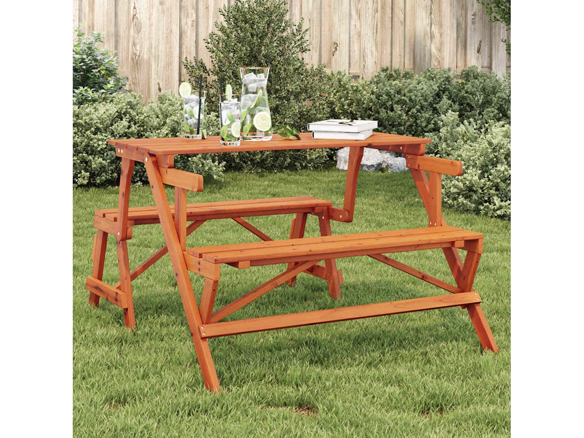 Mesa Jardín | Mesa De Exterior | Mesa De Picnic Bancos 2 En 1 Convertible Madera Maciza Abeto