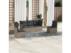 Conjunto de sofá de jardín de 5 piezas con cojines, ratán gris, DKD Home Decor