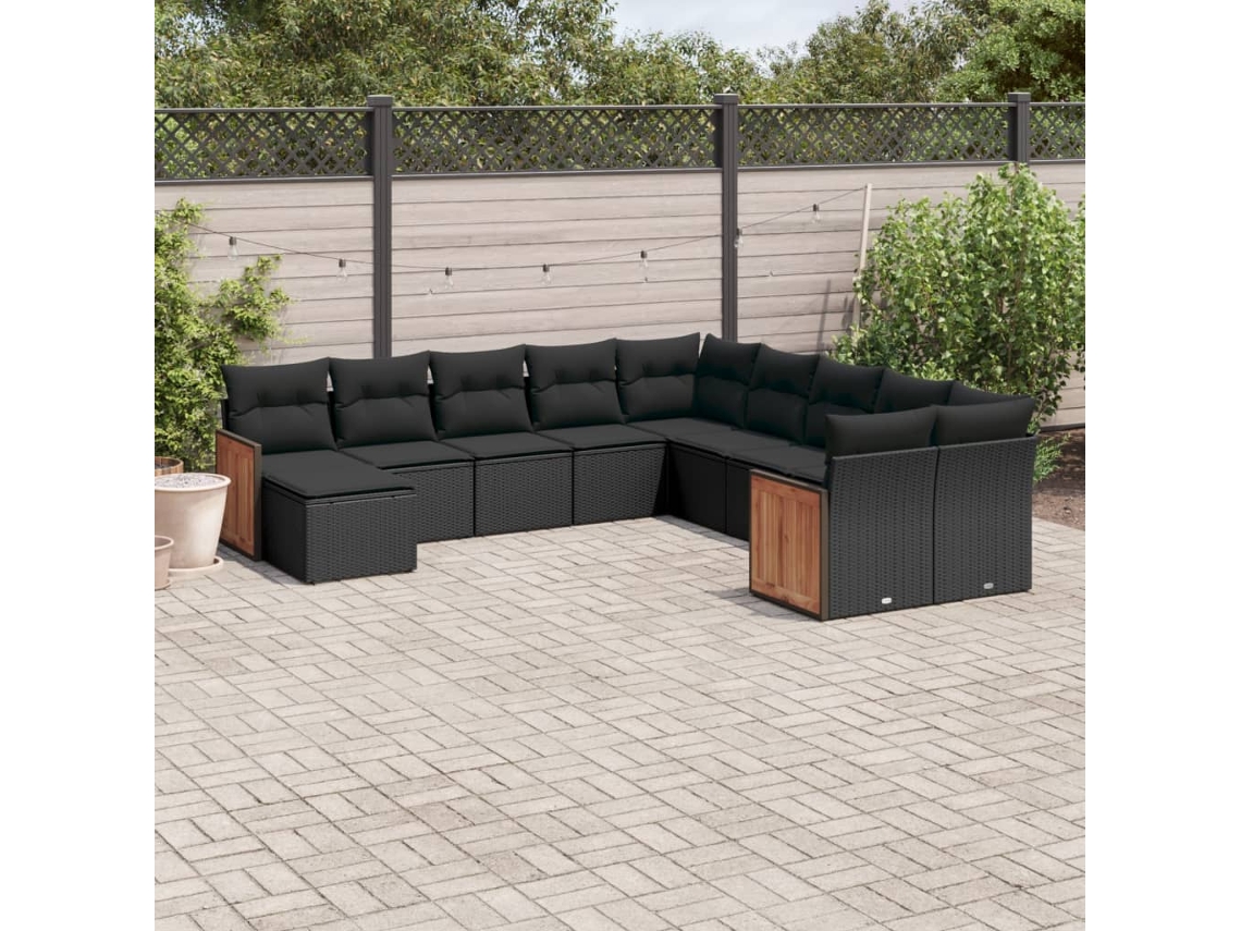 Conjunto de sofá de jardín de 11 piezas con cojines de mimbre sintético negro de DKD Home Decor