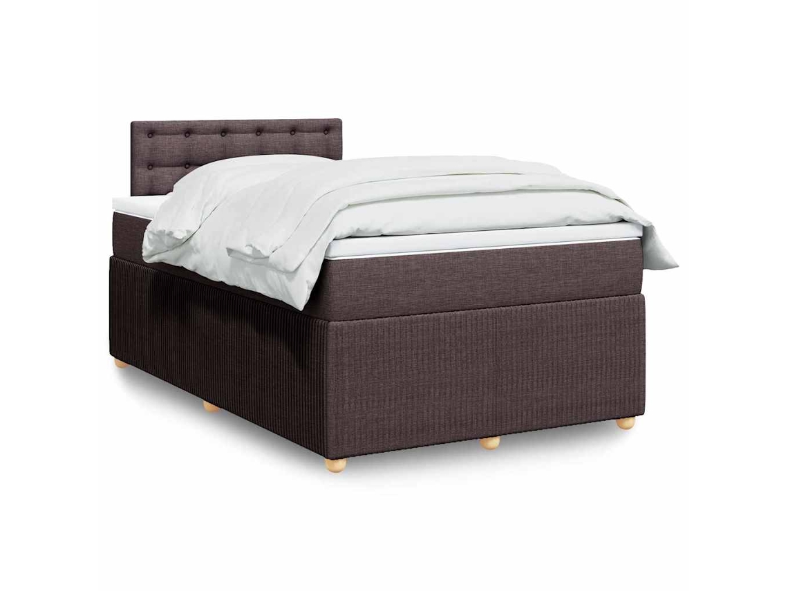 Cama Box Spring Con Colchón Tela Marrón Oscuro 120x190 Cm