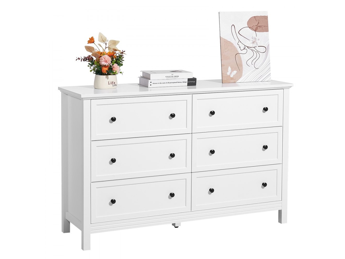 Cómoda de Madera Blanca con 6 Cajones de MDF y Sistema Antivuelco Tekmaquinas