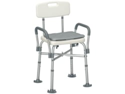 Silla de ducha con altura regulable, reposabrazos y cojín extraíble, 53,5 x 52 x 90 cm, blanca.