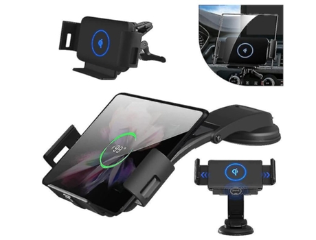 Cargador Carro Sem Fold Saídas Painel Qi Fast Charge Forte para Samsung BISBISOUS Negro