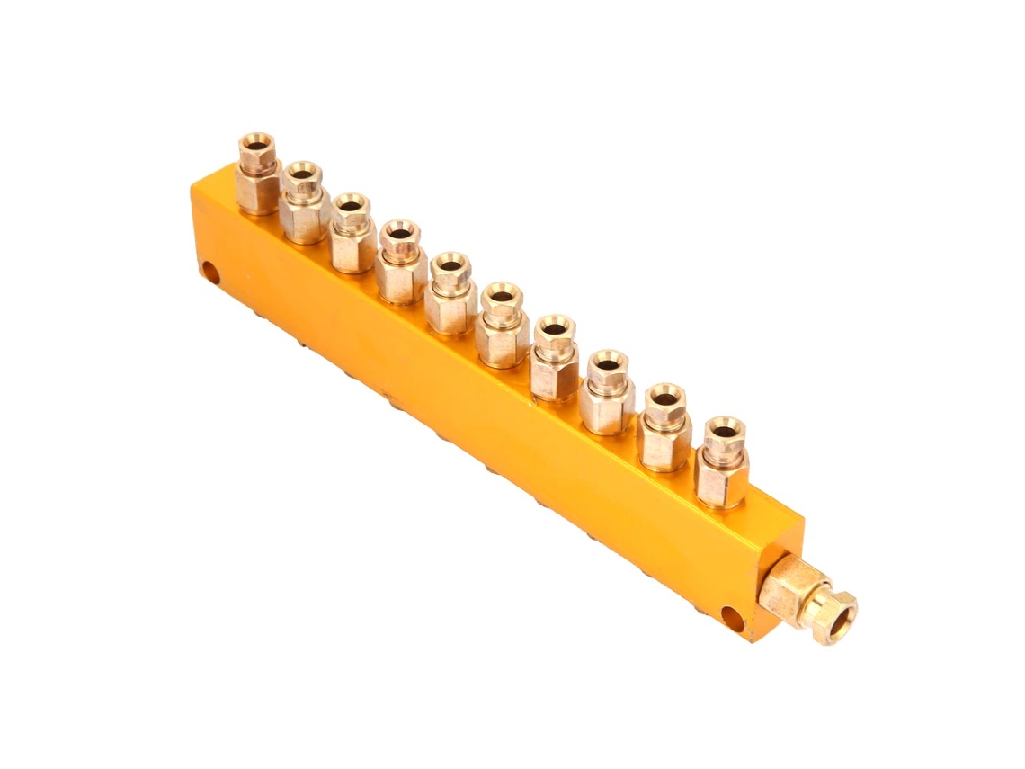 Bloque de válvulas distribuidoras de aceite ajustable con entrada de 6 mm y salida de 4 mm en lata