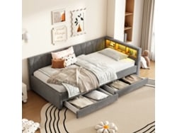 Sofá Cama De 90x200 Con Espacio De Almacenamiento, Usb-c, 2 Cajones, Somier De Láminas De Lino, Color Gris.