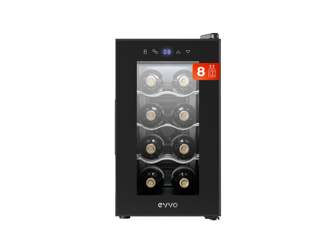 Evvo Vinoteca Para 8 Botellas Vt8, Termoeléctrico, 8-18ºc Regulable, Muy Silencioso 35 Db, Pantalla Táctil, Diplay Led, Luz Interior