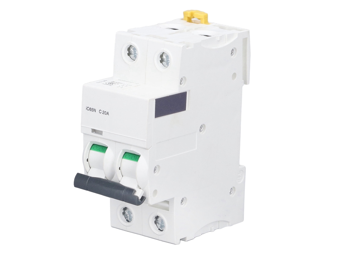 Disyuntor Miniatura Bipolar Para Montaje En Carril Din, 400 V, 20 A, Con Protección Contra Sobrecarga.