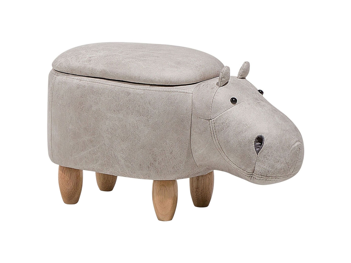 Puf animal con forma de hipopótamo BELIANI Hippo de Piel sintética Gris 36x65x37