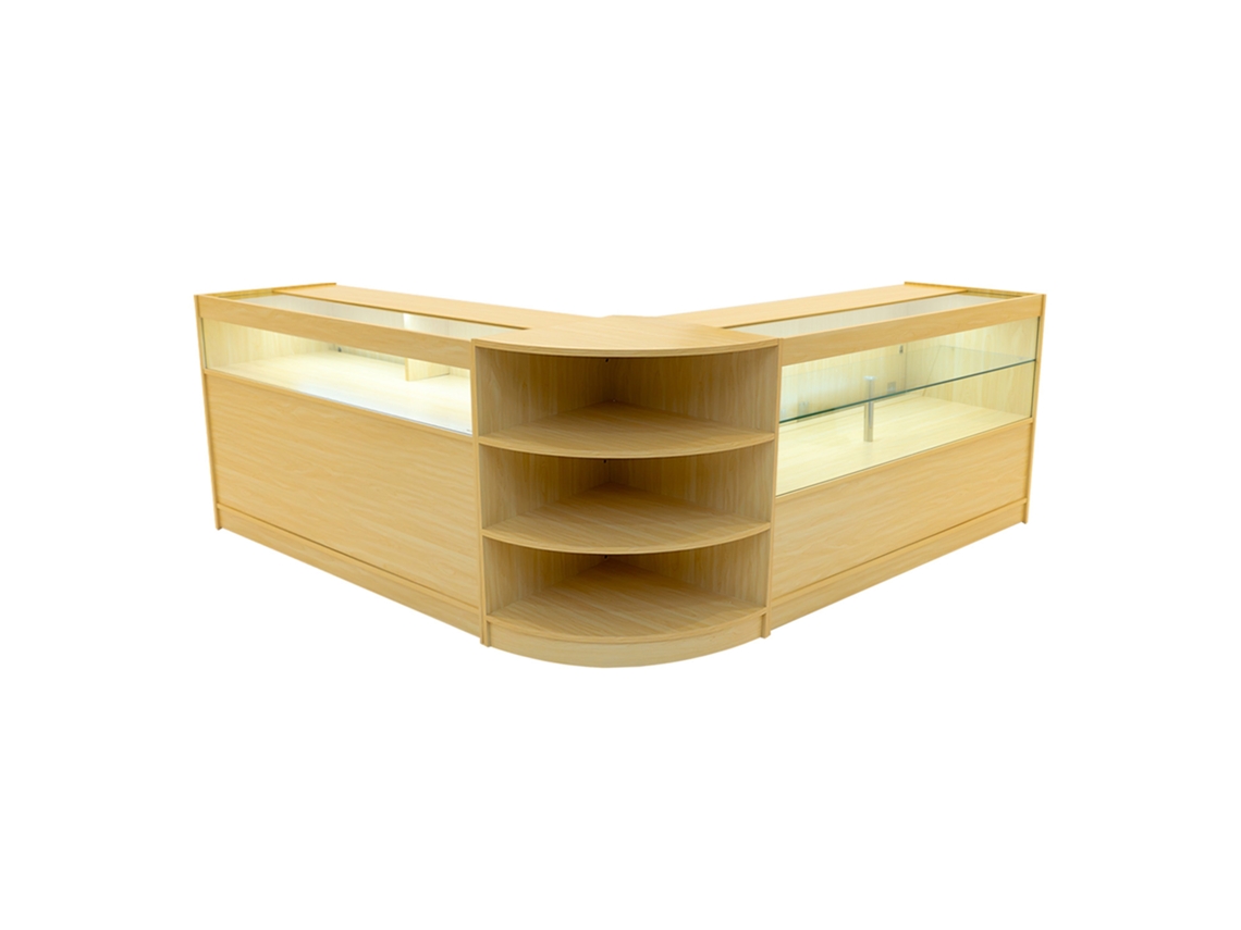Estantería comercial Harmony | Color arce | B1500c1500lm60 | MDF y vidrio templado | Estantes y puertas Monstershop