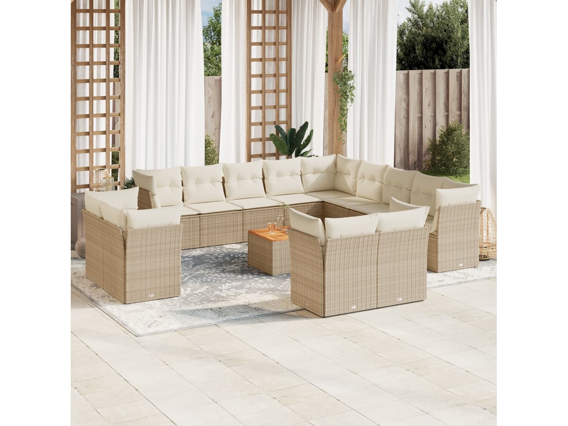 Conjunto de sofá de jardín de 14 piezas con cojines, mimbre sintético beige, Dkd Home Decor