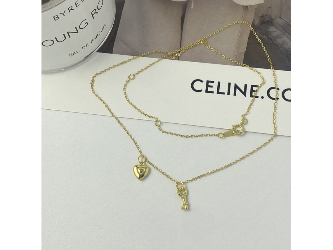 Collar Con Colgante De Mini Llave Y Corazón De Plata De Ley 925 Estilo Coreano (dorado), Sencillo, Elegante Y Versátil.